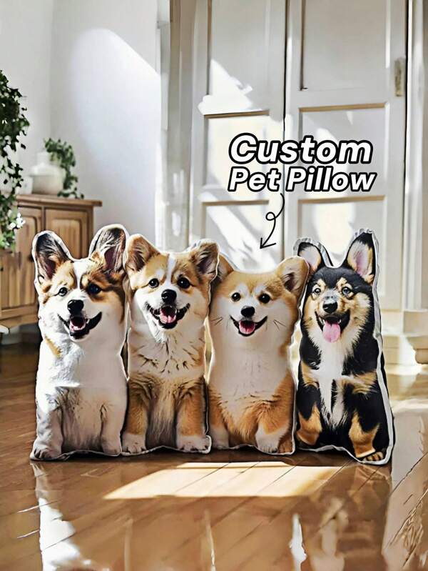 1pc Personalized Pet Shaped Pillow,Custom Photo Cushion,Dog & Cat Portrait Pillow,Pet Memorial Gift,Unique Gift For Pet Lovers,Unique Personalized Customized Gifts, Ideal For Christmas,Thanksgiving Day