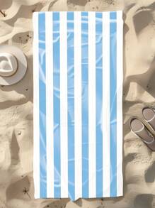 1pc Vibrant Light Blue Striped Beach Towel, Super Absorbent Microfiber Extra Large Beach Blanket, Suitable For Travel, Pool, Diving, Surfing, Yoga, Camping, Available In Multiple Sizes, Beach Accessory Beach Essentials