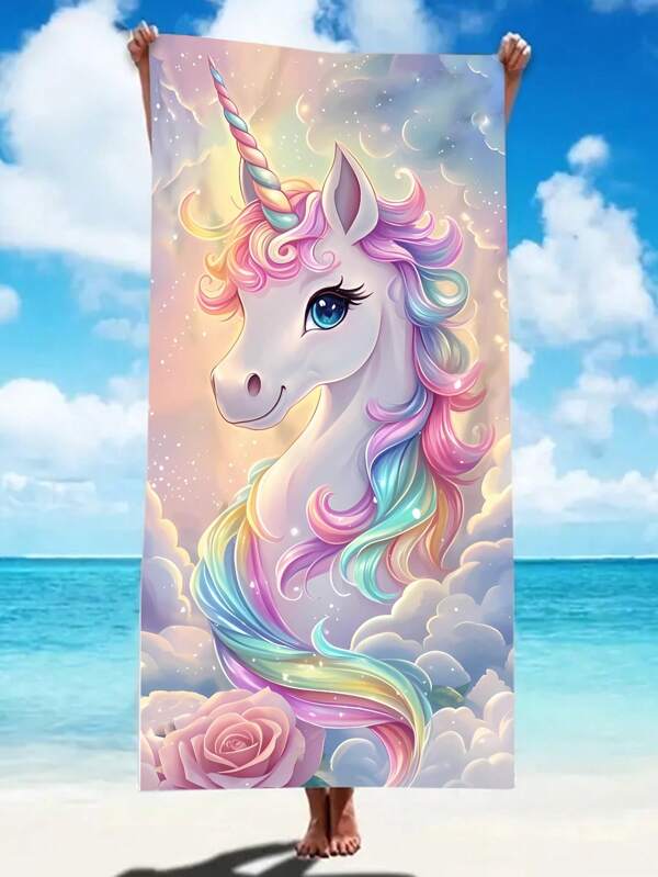 1pc Microfiber Unicorn Pattern Absorbent Towel, Suitable For Swimming, Beach, Travel, Outdoor Use Beach Essentials