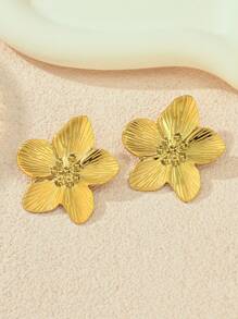 1 par de pendientes tipo botón con formas de corazón, estrella de mar, sol, floral y geométricas en tono dorado de acero inoxidable, adecuados para uso diario, playa, fiesta y vacaciones, gran regalo para amigos