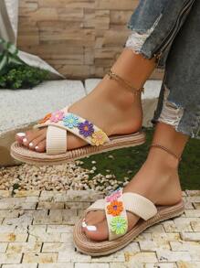 Women's Summer Woven Flat Sandals For Outdoor Wear, New Style In 2025, Woven In The Style Of The Mediterranean, Suitable For The Beach