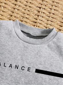 Tween Boy Letter Print Warm Crew Neck Sweatshirt And Pants Set