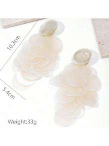 1对时尚夸张贝壳葡萄串珠耳环，高端度假风女士耳环（夹式） - 白色耳夾款 - 查看 4