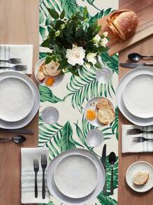 1pc Green Leaf Print Minimalist Table Runner, Suitable For Restaurant, Kitchen, Outdoor Party