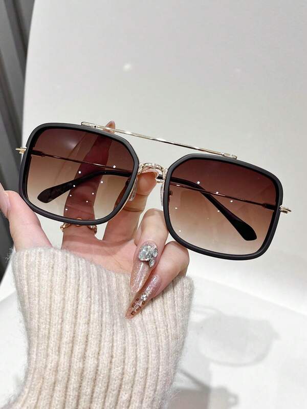 1 Pair Unisex Metal Frame Casual Thick Rim Double Bridge Punk Solid Color Cool Night Vision Yellow Decorative Fashion Glasses, Suitable For Daily Use