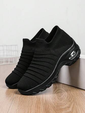 Women's Casual Sport Shoes, Breathable Durable Fashion Comfortable Slip-On Dance Shoes, Platform Shaking Shoes, Versatile Breathable Knit Thick Sole Elevator Shoes