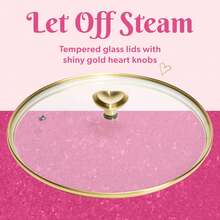 Paris Hilton Clean Ceramic Nonstick Cast Aluminum Cookware Set With Heart Shaped Lid Knobs 10 Piece Pink - 粉紅色如圖 - 查看 7