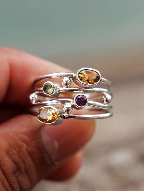 1 Piece Fashionable Personalized Hollow Silver Ring Colored Zirconia Delicate And Versatile For Daily Wear Can Be Given To A Friend