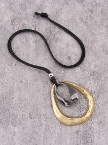1 pieza Collar moderno de colgante metálico asimétrico y geométrico con cuentas para hombres, cuerda de cera marrón y negra, estilo minimalista hip hop