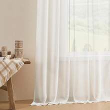 Sheer Curtains 84 Inches Long, White Curtains Living Room 2 Panels Set, Linen Curtains Window Privacy With Filtering (W52 X L84 Inch, Linen), Home Decor - 淺米色 - 查看 6