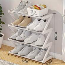 1pc 4-Tier Z-Shaped Shoe Rack, Plastic Freestanding Storage Shelf, Multifunctional Large-Capacity Storage Rack,Easy Assembly Floor Mounted Organizer For Living Room, No-Tool Installation, Stackable Home & Dorm Room Essential,Save Space, Home Organization Shoes And Boots Storage Sundries, Suitable For Corridors, Closets, Living Rooms, Bedrooms