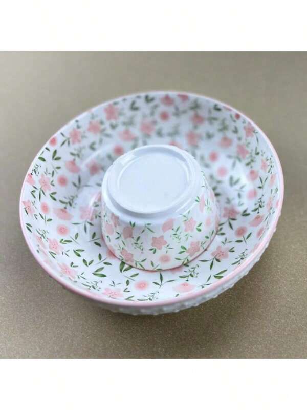 2pcs/SetshidizaiSpring And Summer Fresh Small Pink Floral Underglaze Ceramic Bowls, Dark Ceramic Plates, Yogurt Bowls, Breakfast Bowls, Large Salad Bowls, Soup Plates, Suitable For Home Use, Restaurants, Cafes.,School Supplies
