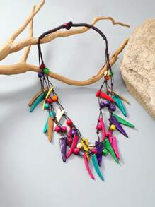 Collar estilo vintage europeo y americano de concha de coco exagerado, accesorios hechos a mano de cuentas de madera coloridas