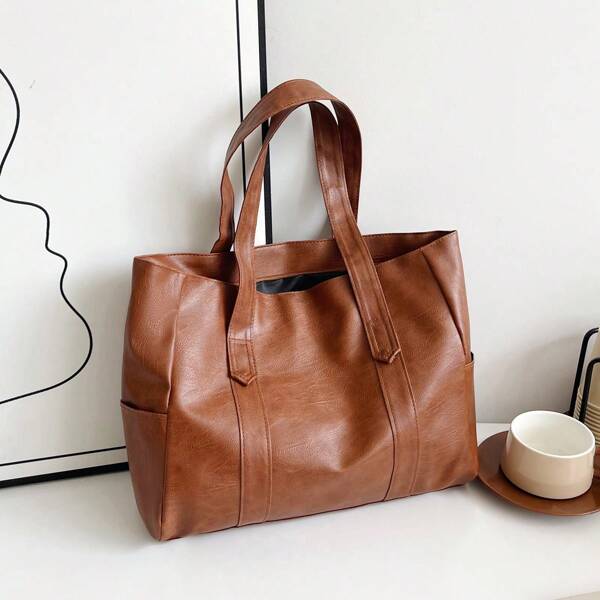 Damen Einfache Große Kapazität Unifarbene Shopper Tasche, elegante Reißverschluss Kunstleder Handtasche Schultertasche, leicht Tragbar für tägliche Pendler Arbeit Aktentasche, Lässig Reise Einkaufs Tasche Hobo Handtasche als Urlaubsgeschenk