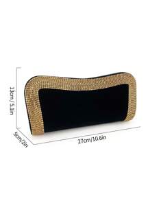 Luxury Black Rhinestone Embellished Velvet Clutch Bag, Gold Diamond Trim Evening Bag For Wedding Party Prom Formal Gown Envelope Clutch Purse, High-End Fashion Small Shoulder Handbag