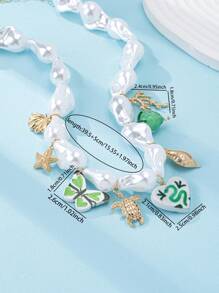 1pc Summer Beach Element Sea Themed Handmade Porcelain Charm Necklace, Women Bohemian Boho Faux Pearl Beaded Necklace Suitable For Summer Vacation, Beach Travel, Bikini Jewelry (Color/Pattern May Vary Due To Handmade Nature)