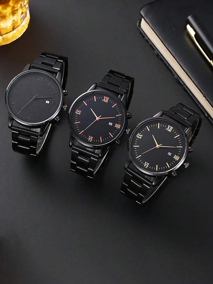 1pc Men's Fashion And Leisure Stainless Steel Strap Quartz Watch - Multi Functional And Versatile Business Waterproof Simple Watch With Calendar