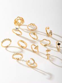 Set de 13 anillos de mujer con cristales de estilo bohemio, con formas de estrella, sirena y flor, ideal para verano, playa, uso diario, Día de San Valentín, Pascua, Navidad, cumpleaños, regalo
