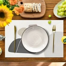 4pcs/6pcs Set, White Striped Theme, Vibrant Modern Creative Placemat Set - High Quality Linen Material Easy To Clean, Suitable For Kitchen Dining Room Decor Placemats, Holiday Party Table Decorations, Home Decor - Beige - View 5