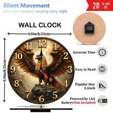 2D Flat Golden Eagle Wall Clock Decorative Art Unique Design10-Inch Silent Wooden Wall Clock, Battery Powered (AA Not Included), Elegant Home Decor For Living Room, Bedroom, Kitchen – Perfect For Artistic Accents - Black - View 2