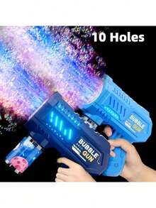 Automatic Electric Bubble Gun, 10-Hole Handheld Lightweight Bubble Machine, Complete Kids Toys Without Battery, Bubble Water - 藍色 - 查看 2