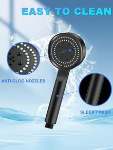 三件套高压淋浴喷头套装（喷头/软管/支架）：5种喷淋模式，强劲水流，家用浴室淋浴喷头，小巧硅胶喷嘴，高/低压调节，免钻孔壁挂式设计。返校季浴室配件 - 彩色 - 查看 7