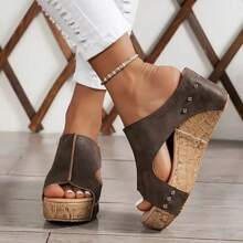 Summer Best-Selling Comfortable And Elegant Slippers, Women's Platform Sandals And Wedge Sandals Shoes / Retro Thick Sole And Waterproof Design - Women's Open Toe Side Hollow Slip-On Sandals Casual Beach Slippers, Suitable For Outdoor Activities,