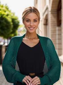 1 件女士新款短款冰丝披肩、空调袖披肩开衫、针织连衣裙罩衫 - 米色 - 查看 14