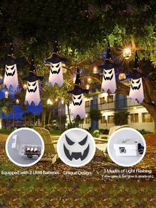 1PC Halloween Decorations For Outdoor Use,80 Cm - 45 Cm Large Hanging Luminous Ghost Witch Hats For Exterior Decoration, Long Lifespan, High Light, Indoor/Outdoor Halloween Lights For Porch, Courtyard, Tree And Garden Decoration - White - View 4