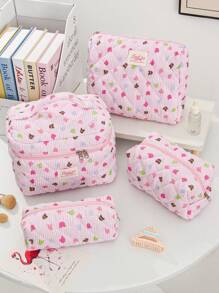 1 Peça/Conjunto Bolsa de Maquiagem com Estampa Fofa de Urso Colorido, Bolsa de Higiene Pessoal de Grande Capacidade com Alça, Bolsa de Embreagem Portátil com Estampa de Listras, Bolsa de Cosméticos Casual Octogonal para Mulheres, Mini Organizador de Pincéis de Maquiagem, Bolsa Pequena de Cosméticos, Essenciais de Viagem para Férias, Volta às Aulas, Bolsa Escolar, Bolsa de Viagem para Mulheres