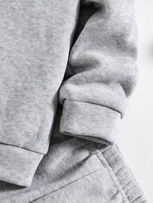 Tween Boy Letter Print Warm Crew Neck Sweatshirt And Pants Set