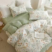 3 件套花卉印花羽绒被套装 - 涤纶材质,四季舒适,拉链开合,可机洗 - 包括被套和枕套(不包括被子和枕头),床上用品套装 | 花卉图案 | 现代、时尚外观,适用于客房、酒店卧室、宿舍 - 綠色 - 查看 7
