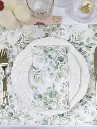20/40 stuks grote servetten met gekleurde groene bladeren, bedrukt met tissues, 15,75* 13-inch feestservetten, decoratie voor bruiloften, festivals, verjaardagen en jubilea, feestartikelen, perfect voor feestfestivals, verjaardagen, tafelmanieren en het creëren van een feestelijke en feestelijke sfeer.