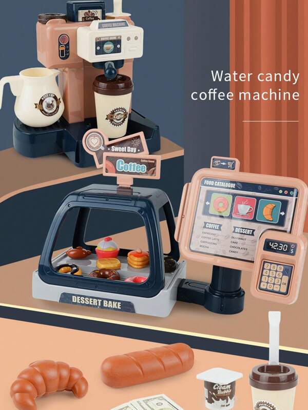 1 Conjunto Realista de Brinquedo Máquina de Café com Luz e Som & Caixa Registradora de Doces, Acessórios de Cor Aleatória, Brinquedo de Faz-de-conta para Meninos e Meninas