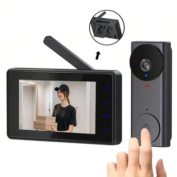 Doorbell, Wireless Smart Doorbell, Wireless Installation, One-Button Communication, Two-Way Video, For Indoor Use, Wall-Mounted Installation, No Wi-Fi Required, No App Installation Needed, Home Monitoring Doorbell With Display Screen