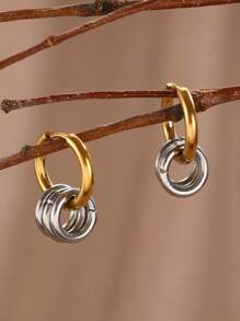 1 par de brincos de aço inoxidável com design circular em cores contrastantes para mulheres, elegantes, casuais e versáteis, adequados para o dia a dia, trabalho e ocasiões sociais
