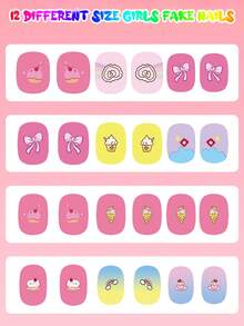 Naio Kids Press-On Nails, (168pcs And 24pcs) Kids False Nails Pre-Glued Nail Stickers Full Cover Short False Nails Set For Girls Gift Nail Art Decoration - Multicolor - View 13