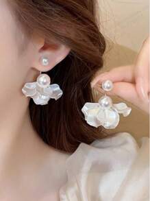 1 Pair Elegant Luxurious Floral Petal Design Hanging Earrings For Women, Fashionable Daily Wear