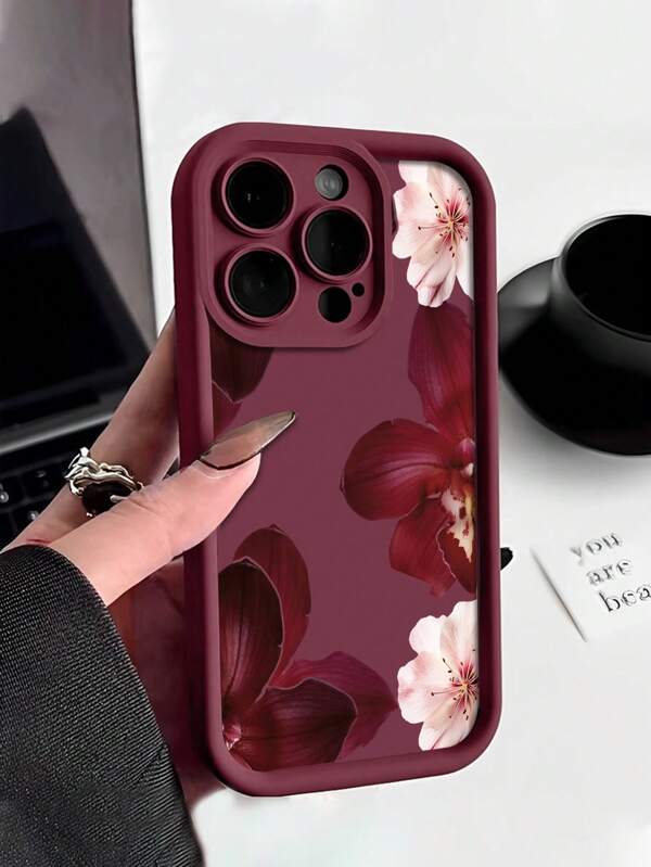 1pc Minimalist Red Flower & Pink Sakura Pattern Shockproof TPU Phone Case Compatible With Apple 17Pro Max/17 Air/16Pro Max/15Plus/14/13/12/11/8P/XSMAX And Galaxy S24 Ultra/S23FE/S22/S21/S20/A52S/A15/A03