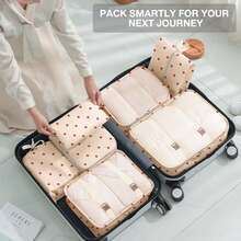 Packing Cubes For Suitcases,Packing Cubes With Shoe Bag, Cosmetics Bag, Clothing Bag, Accessories Bags Packing Cubes For Travel Luggage Organizer Women Men - 8件組米底草莓 - 查看 7
