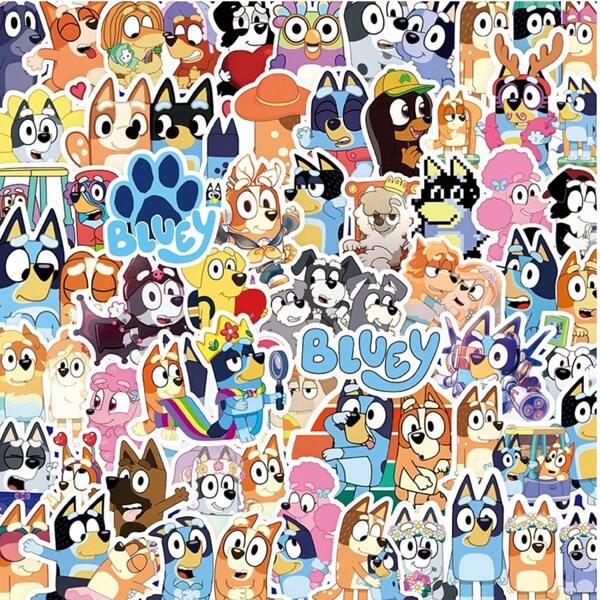 Bluey 100PCS Bluey Animation Cartoon Graffiti Stickers Cute Bluey And Bingo Decal Laptop Phone Guitar Fridge Waterproof Sticker Classic Kid Toys