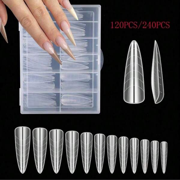 120PCS/240PCS Clear High-Heeled Extended Nail Model Suitable For Poly Nail Gel Double Nail Shape, 12 Sizes Reusable Acrylic Nail Extension Mold Set, Suitable For Nail Salons And DIY