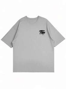 تيشيرت آستين قصير بطباعة رسم العيون للرجال، أنيق وملائم للصيف، مريح وقابل للتنفس، موديل عصري