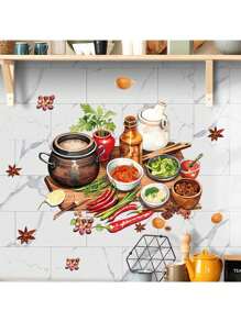 Kitchen Stickers/Decorative Stickers Kitchenware Ingredients Stickers Waterproof And Dustproof Stickers, 1 Piece Pvc Material Removable Wear-Resistant Stickers, Wall Stickers 11.6*9.4 Inches, Suitable For Kitchen Decoration, Wall Decoration, Restaurant Decoration, Interesting Birthday Gifts, Graduation Gifts, Make Your Home A New Look