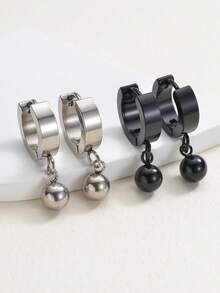 1 Pair Fashionable Stainless Steel Small Ball Dangle Earrings For Men & Women
