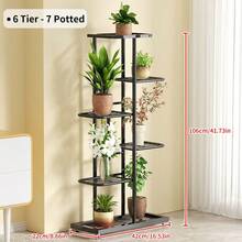 Estantería metálica para plantas de 3/4/5/6/7/8 niveles, soporte multifuncional para macetas de interior/exterior, estantería de piso de una sola capa para patio, jardín, rincón, balcón, sala de estar, color negro