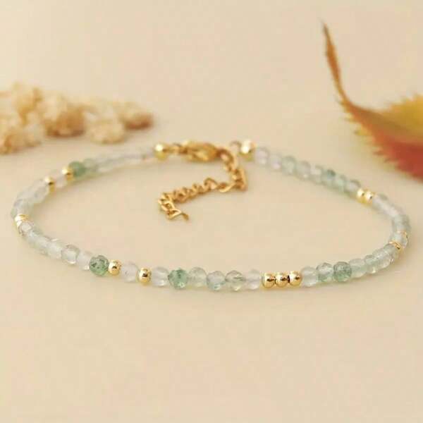1pc Elegant Bohemian Style Green Aventurine Tiger Eye Howlite Labradorite Stone Bead Bracelet 3mm Cut Stone Multi-Color DecorationGolden Buttons With Holes Suitable For Everyday Wear And Special Gifts Festive Neutral Design, Bohemian Style Bracelet Natural Stone Bracelet Golden Hole Details