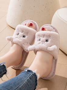 女士卡通猫咪家居拖鞋，平底，轻便，露趾，毛茸茸，适合所有季节 - 1pc透氣款紫色 - 查看 2