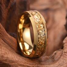 1 Pc 8MM Customized Matte Gold Tungsten Steel Ring - Luxury Gold Foil Accented, Elegant Wedding/Engagement Ring, Polished Surface, Comfortable Fit, Engraved Design, Anniversary Gift For Him!