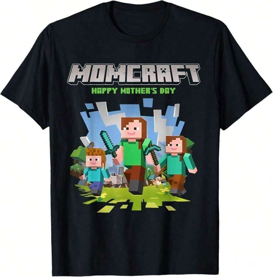 Momcraft Mother'S Day Pixel Game Gamer Funny Women Men Kids T-Shirt!Gro Gifts For Hersummer Outfits Summer Tops Country Concert Outfit Vacation Outfits Going Out Tops-(Yoo) - màu đen - Xem 1